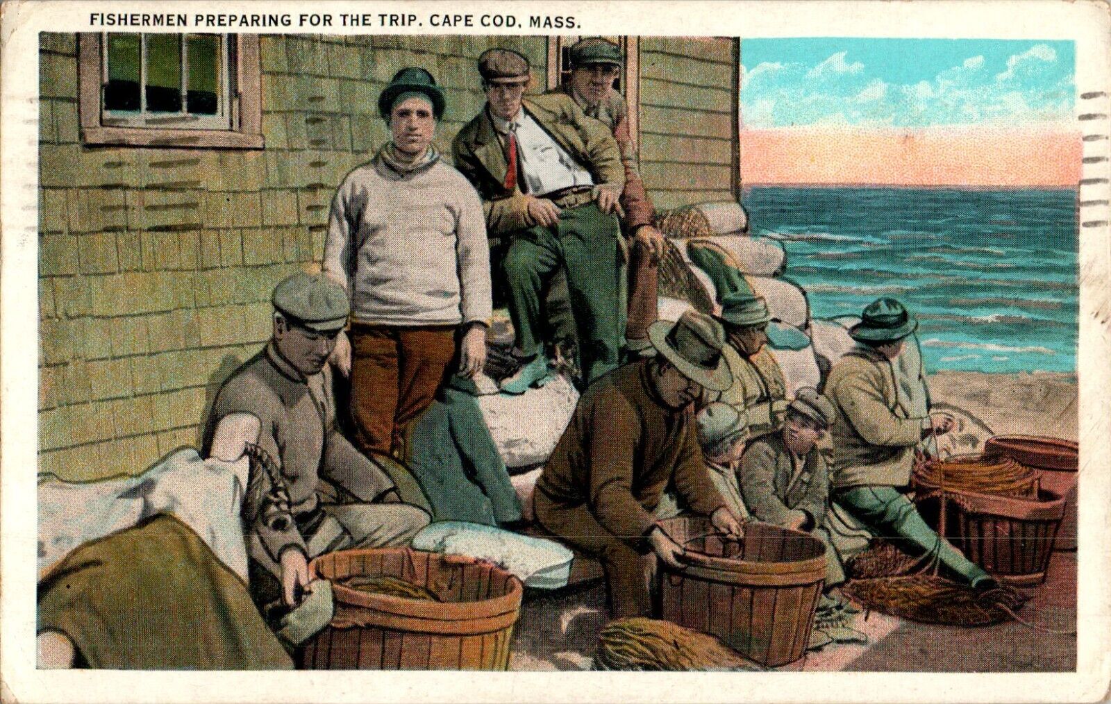 Fisherman Preparing for the Trip, Cape Cod, Massachusetts MA 1953 Postcard