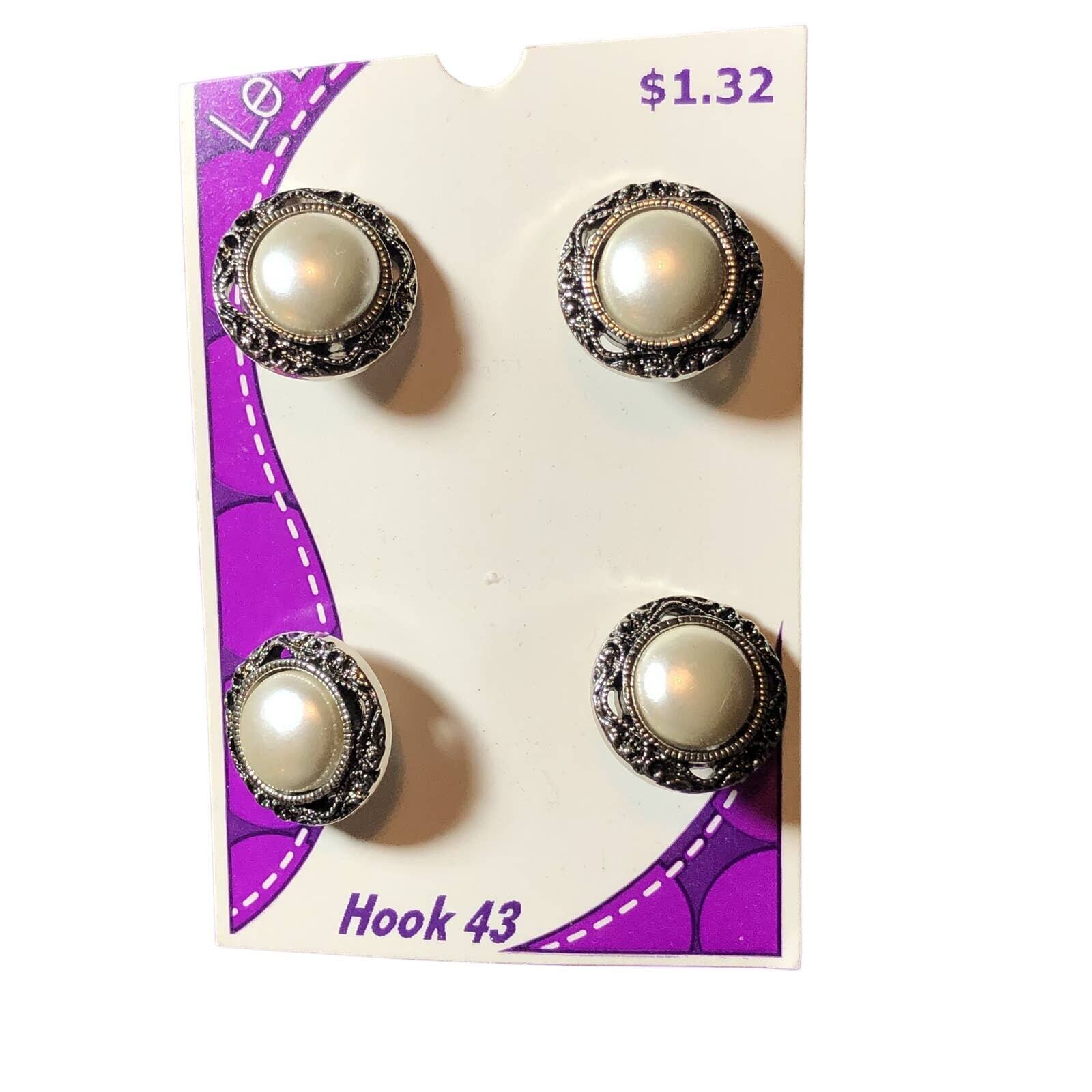 4 White Pearl/Silver Shank Sewing Buttons Le Bouton 5/8\