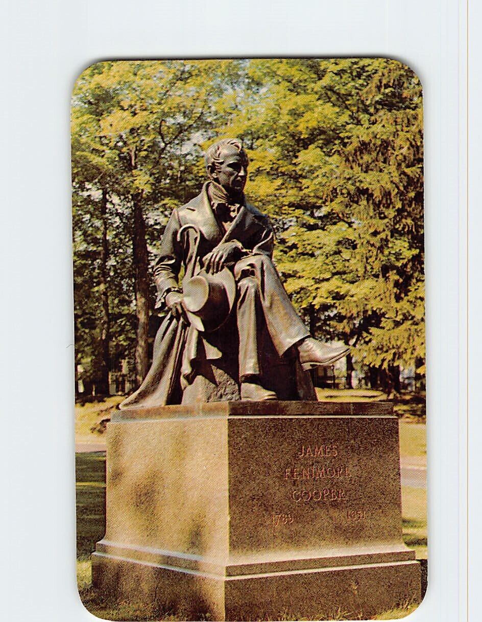 Postcard James Fenimore Cooper Statue Otsego Hall Cooperstown New York USA