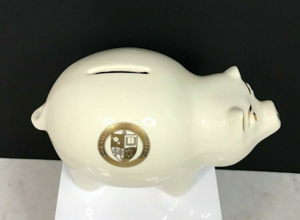 Vintage 1965 Sauk Valley Community College Porcelain Piggy Bank