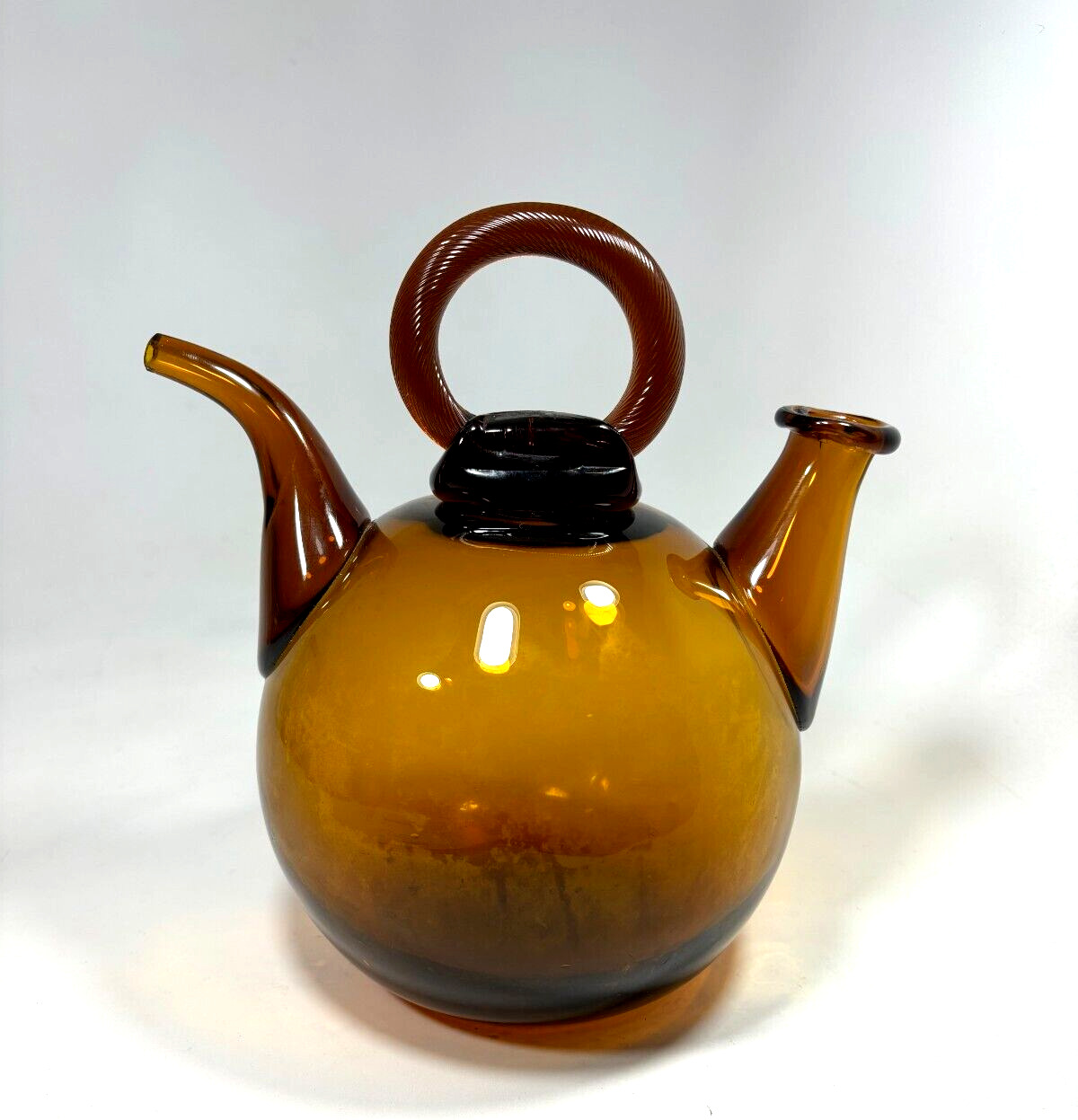 Beautiful Antique Hand Blown Amber Art Glass Cantir Olive Oil Bottle Jug Spanish