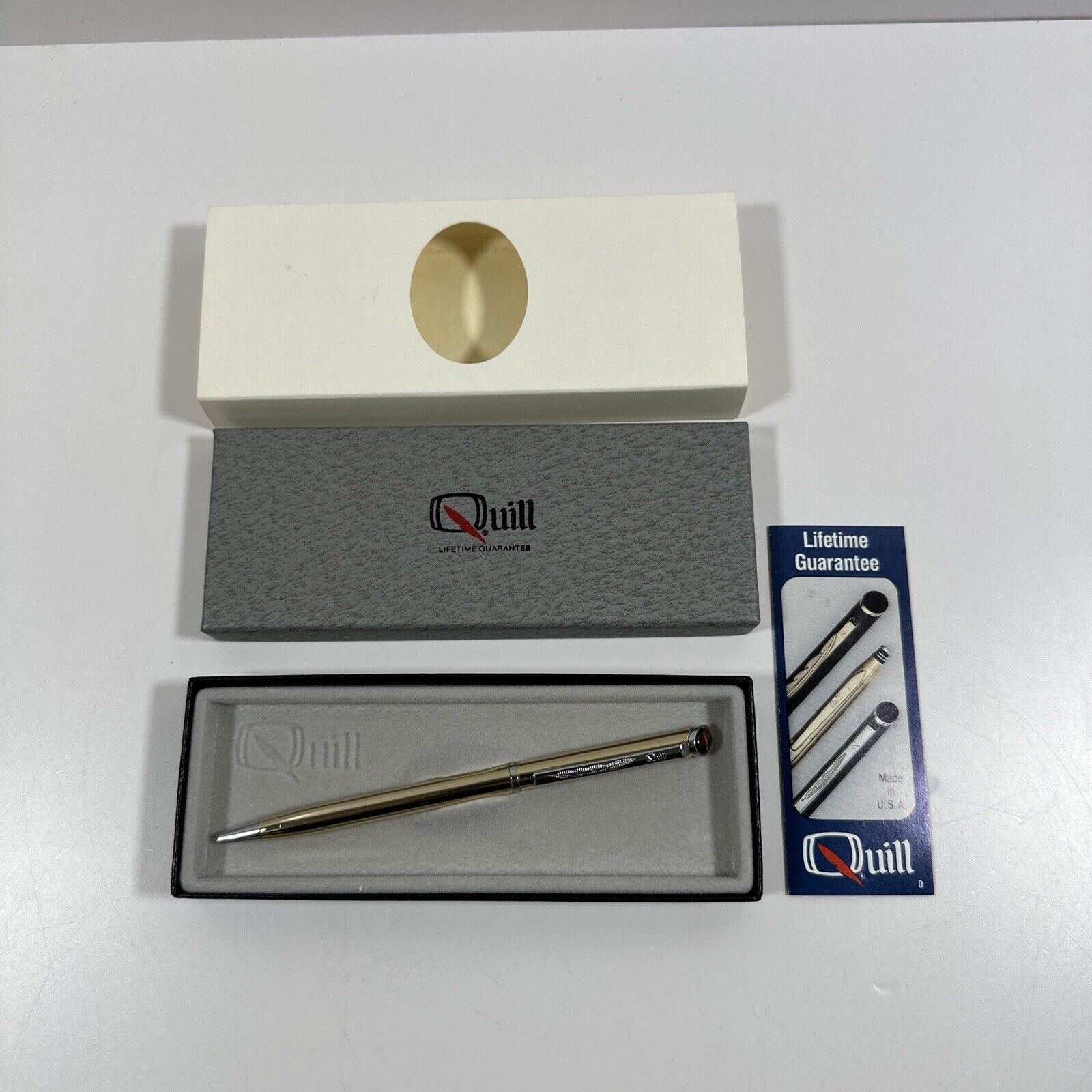 Vintage QUILL Gold Tone Ball Point Pen Unused in Original box New