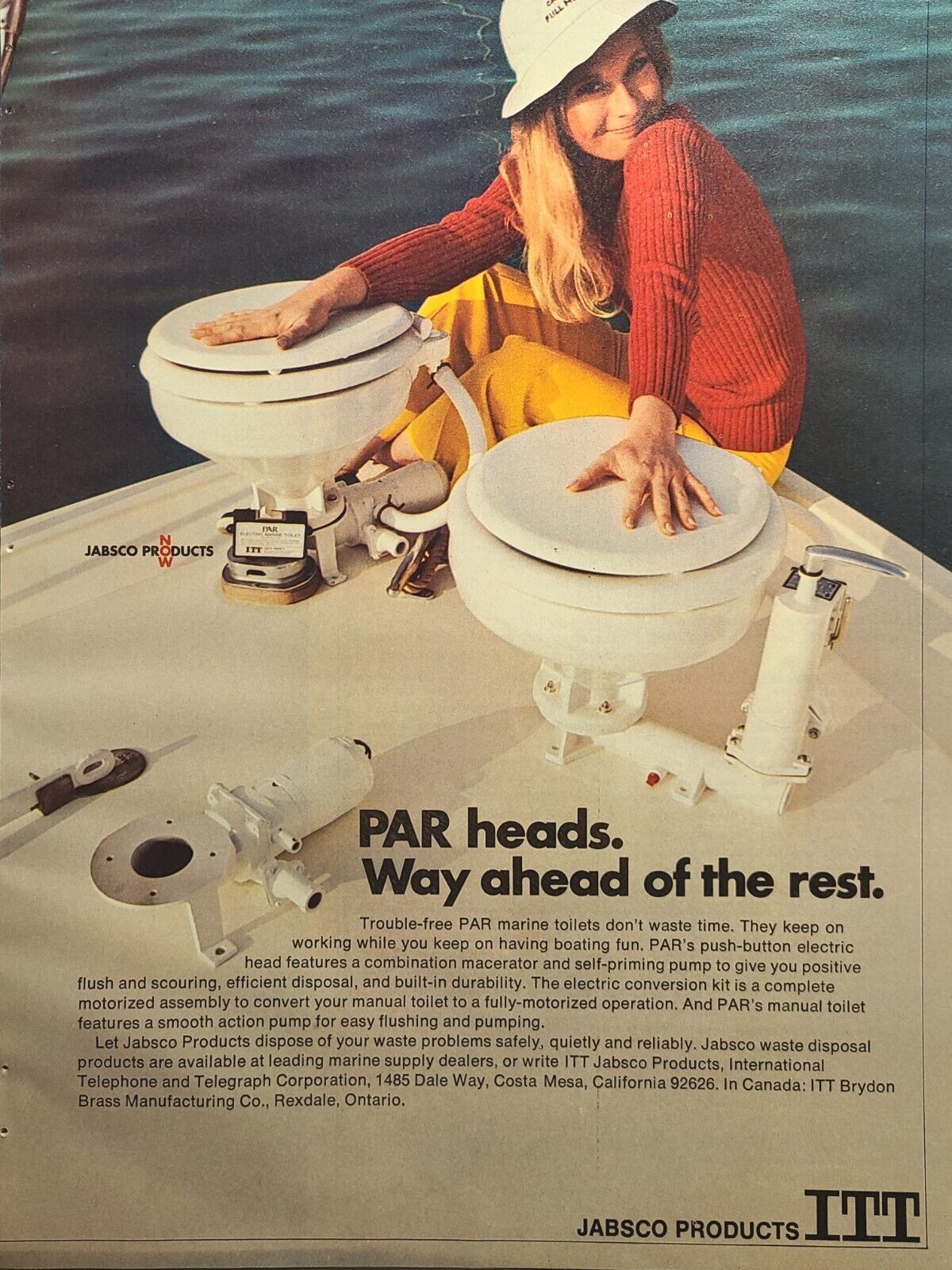 PAR Heads ITT Jabsco Marine Toilets Costa Mesa CA Vintage Print Ad 1972