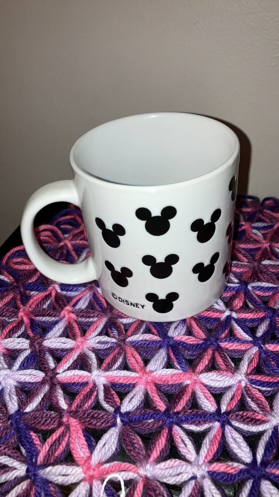 Vintage Disney White & Black Mickey Mouse Ears Silhouette Coffee Cup Mug Clean
