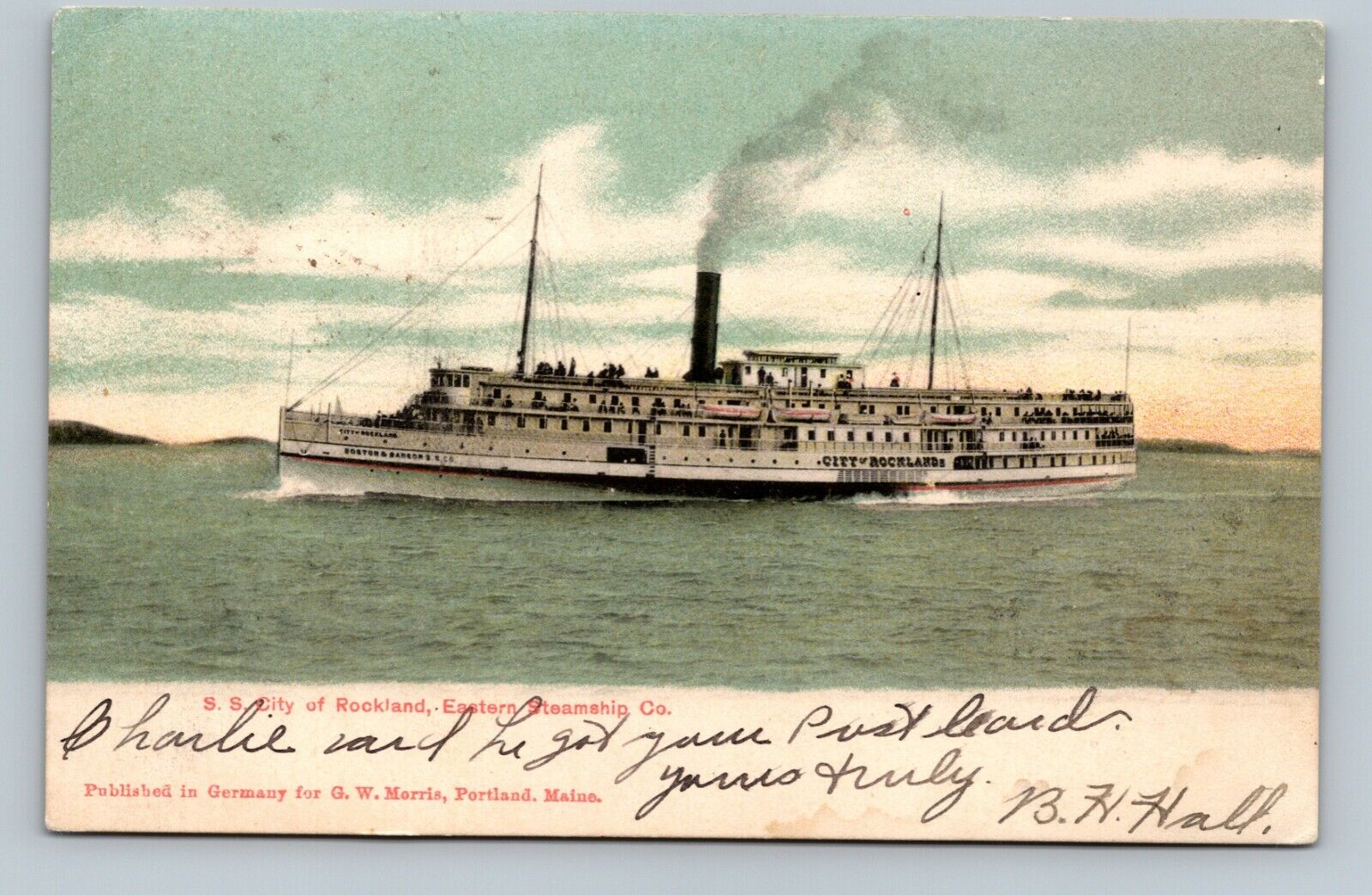 Steamer/Riverboat Postcard SS City of Rockland-Eastern Steamship Ship Co.