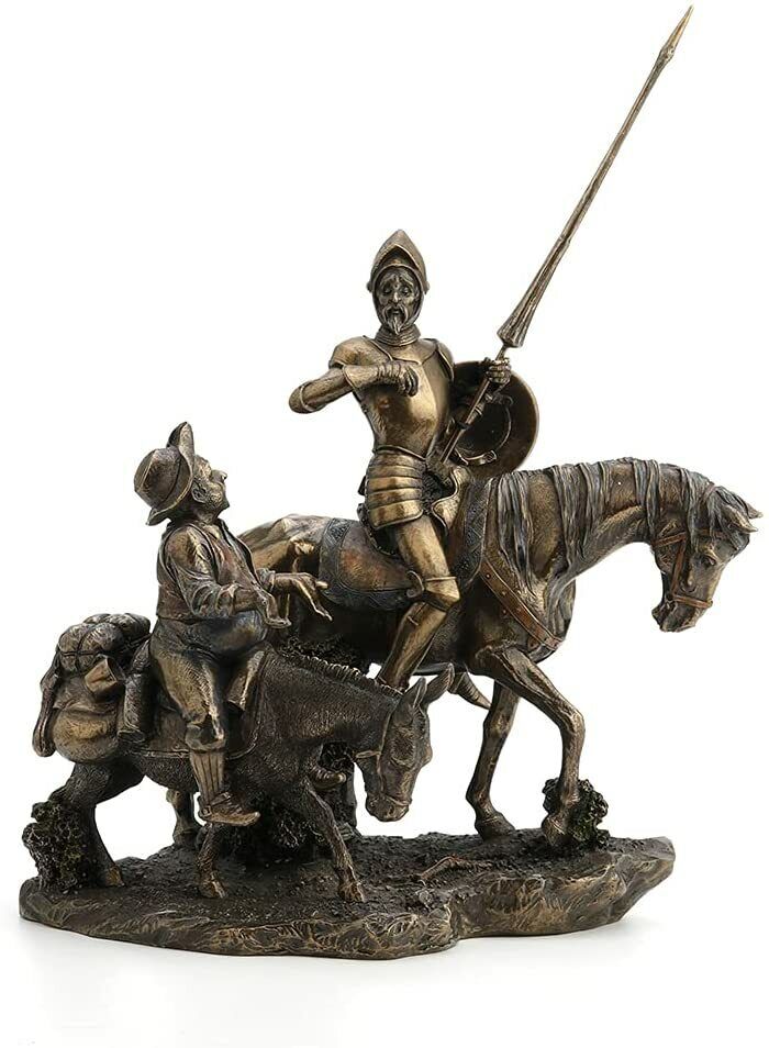 Don Quixote Sancho Panza Sculpture Figure Spanish Statue Antique Bronze Finish
