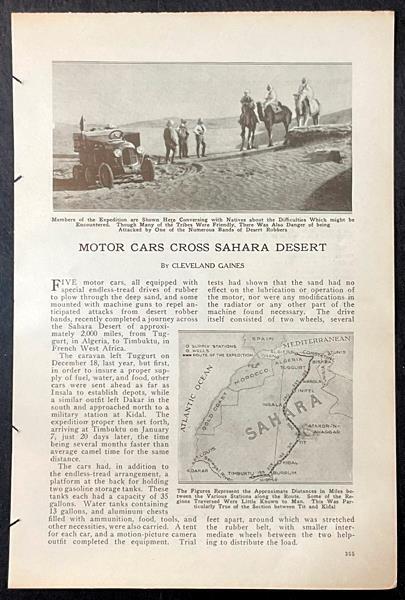 “Motor Cars Cross Sahara Desert” 1923 pictorial Trans-Sahara expedition Citroën