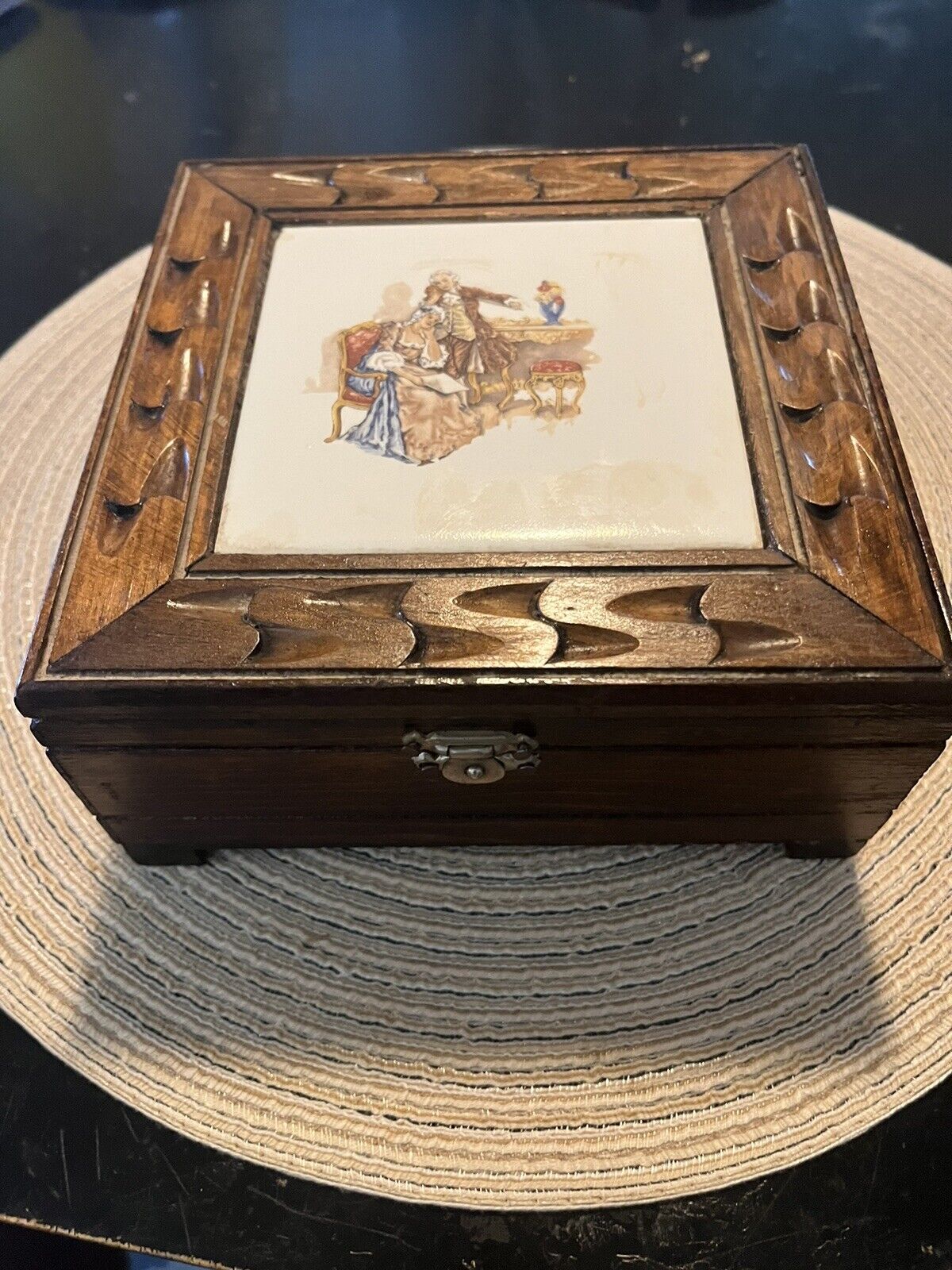 Vintage Wooden Hinged Jewelry Box