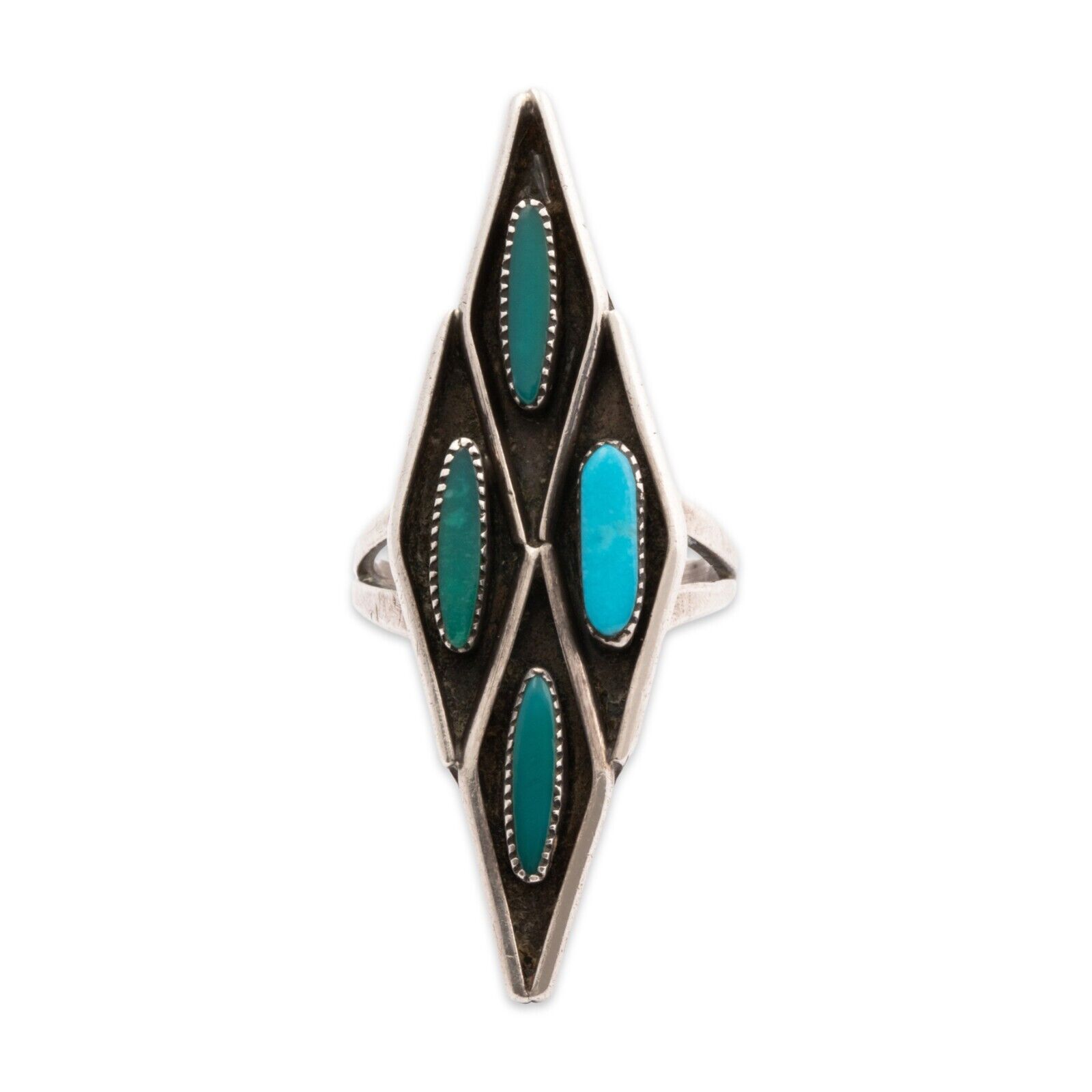 NATIVE AMERICAN ZUNI STERLING SILVER TURQUOISE PETIT POINT RING 4.25