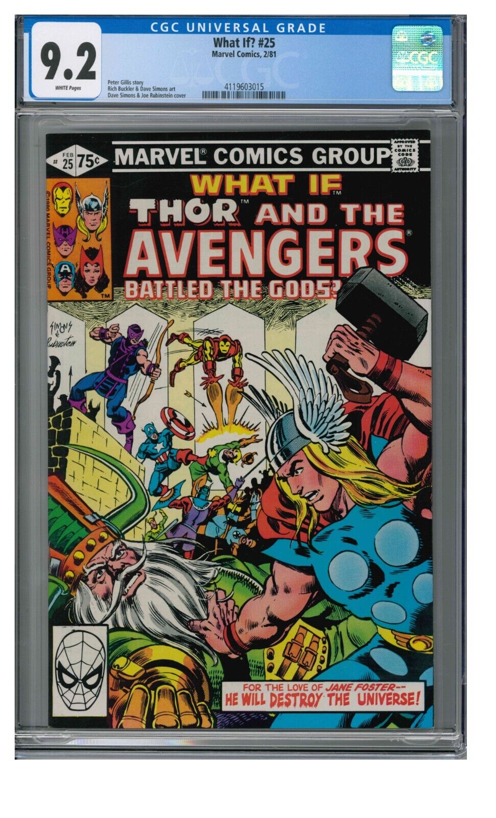 What If? #25 (1981) Bronze Age Thor & Avengers CGC 9.2 White Pages PX982