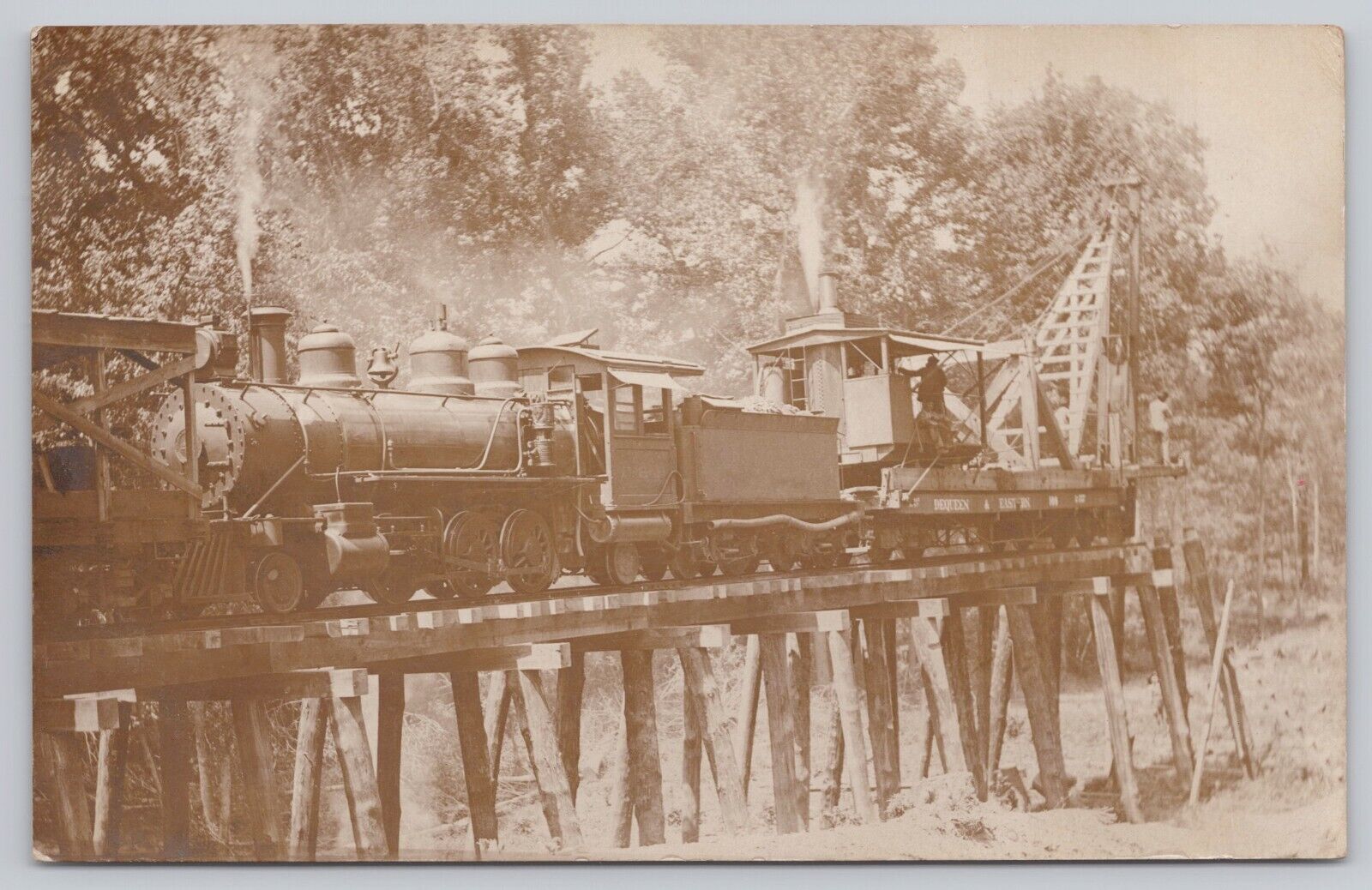 DeQueen & Eastern Railroad Locomotive & Track Crane VTG RPPC Real Photo Postcard