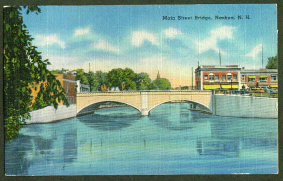 Main St Bridge Nashua NH postcard 1940s