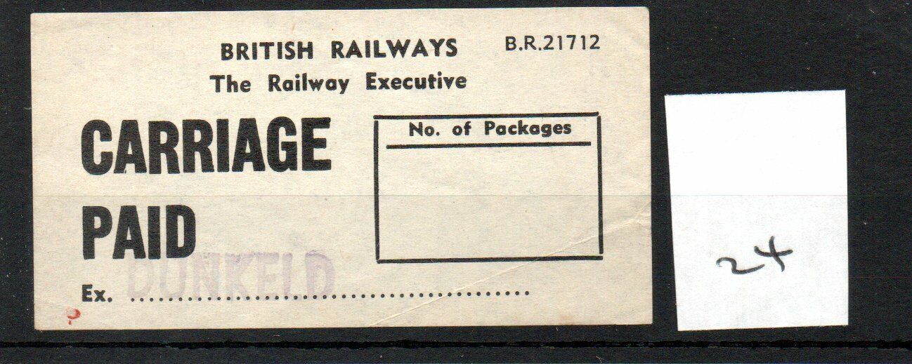 British Railways Railway Executive BR/RE - Luggage Label (24) Carriage Paid
