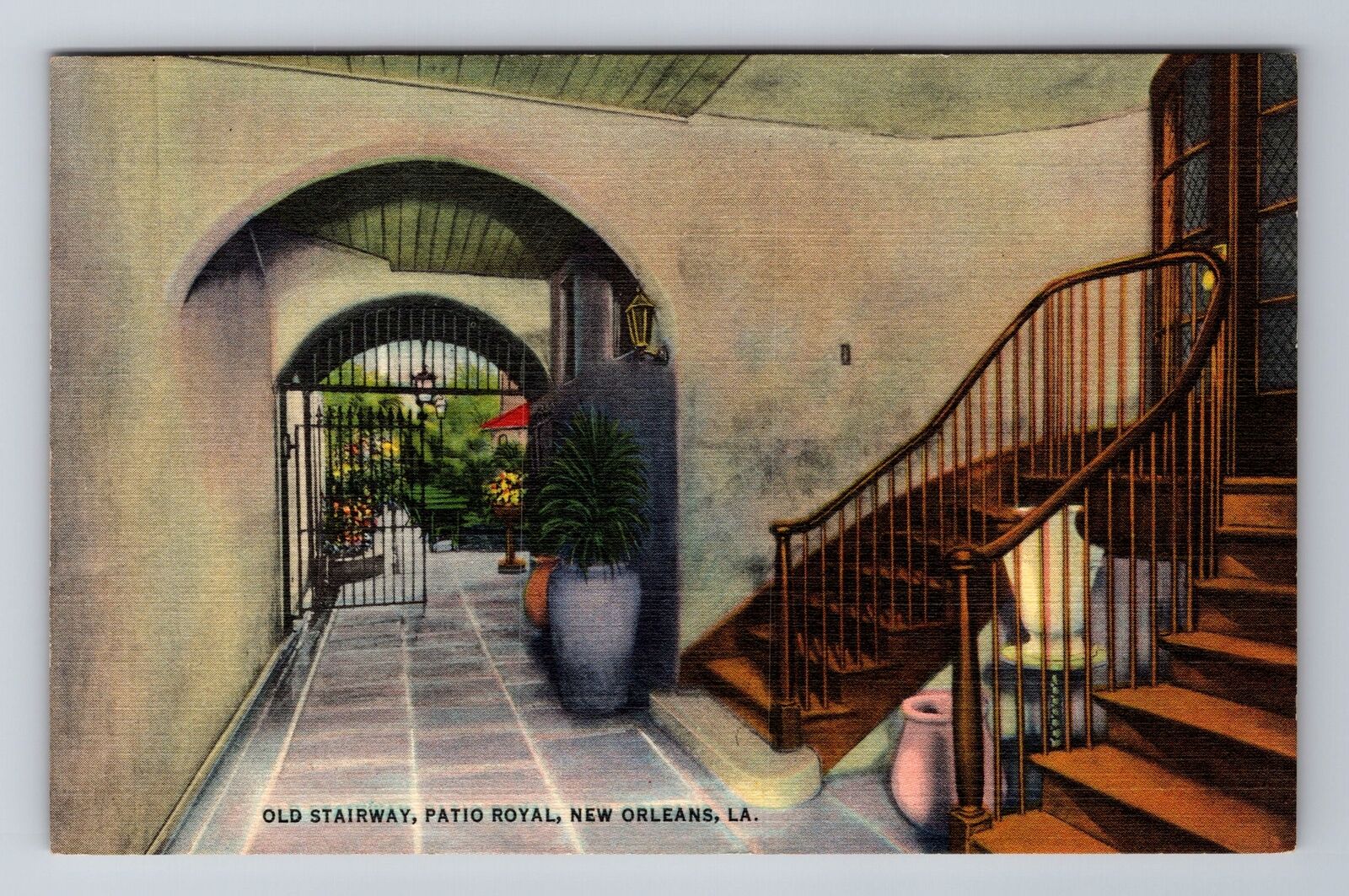 New Orleans LA-Louisiana, Old Stairway, Patio Royal, Antique, Vintage Postcard