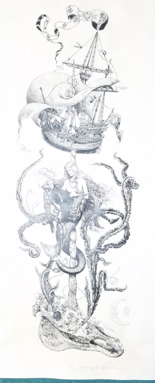 Signed ~Mermaid & Unicorn w/SKETCH Cursed Pirate Girl/Jeremy BASTIAN~ Art Print