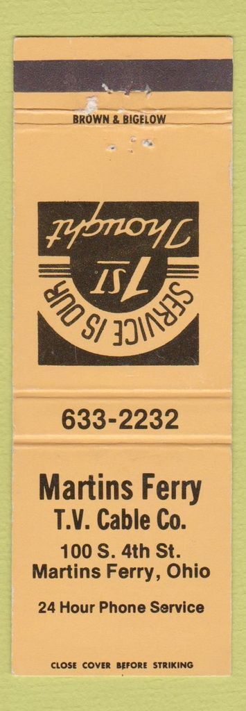Matchbook Cover - Martins Ferry TV Cable Martins Ferry OH