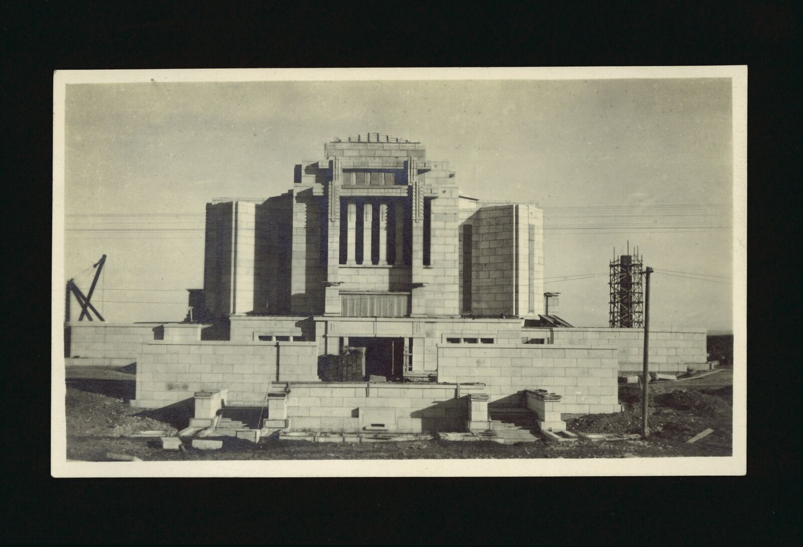 Cardston Temple, View of construction on the Alberta Temple, locat- Old Photo