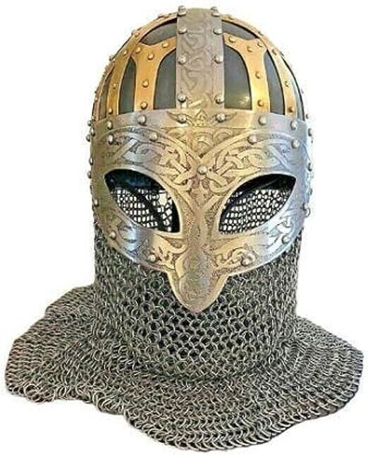 Historical Medieval Viking Helmet Battle Armor 18G Steel with Chain mail helmet
