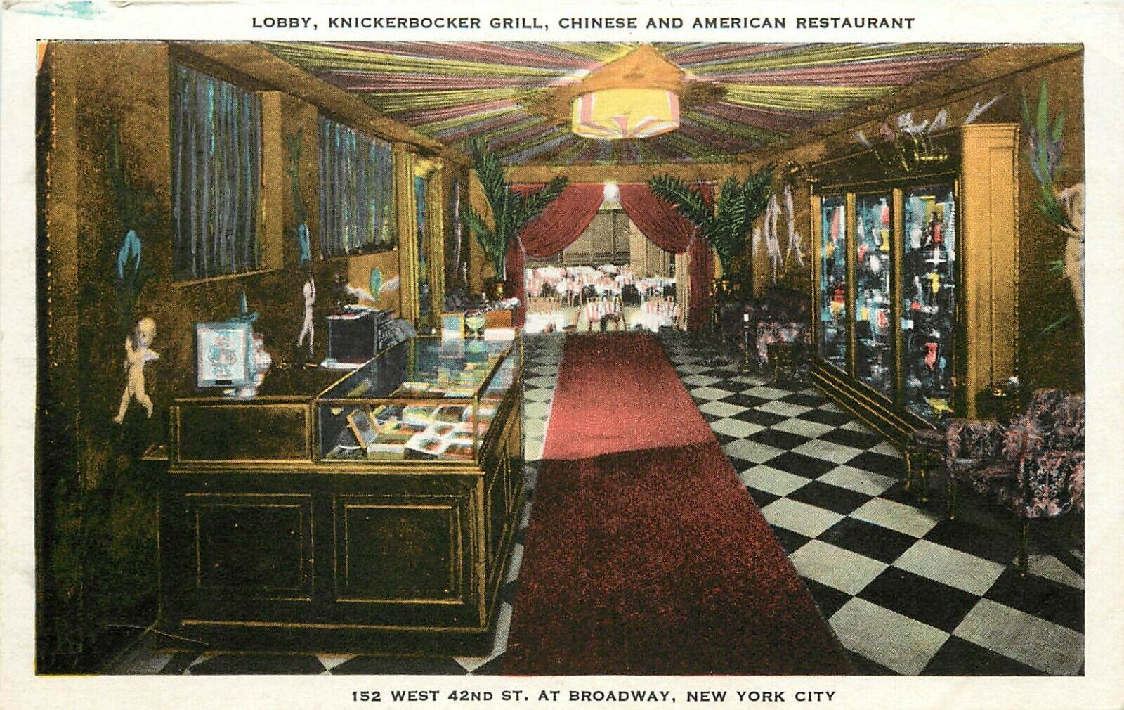 Vintage Postcard; Lobby, Knickerbocker Grill Chinese & American Restaurant NYC