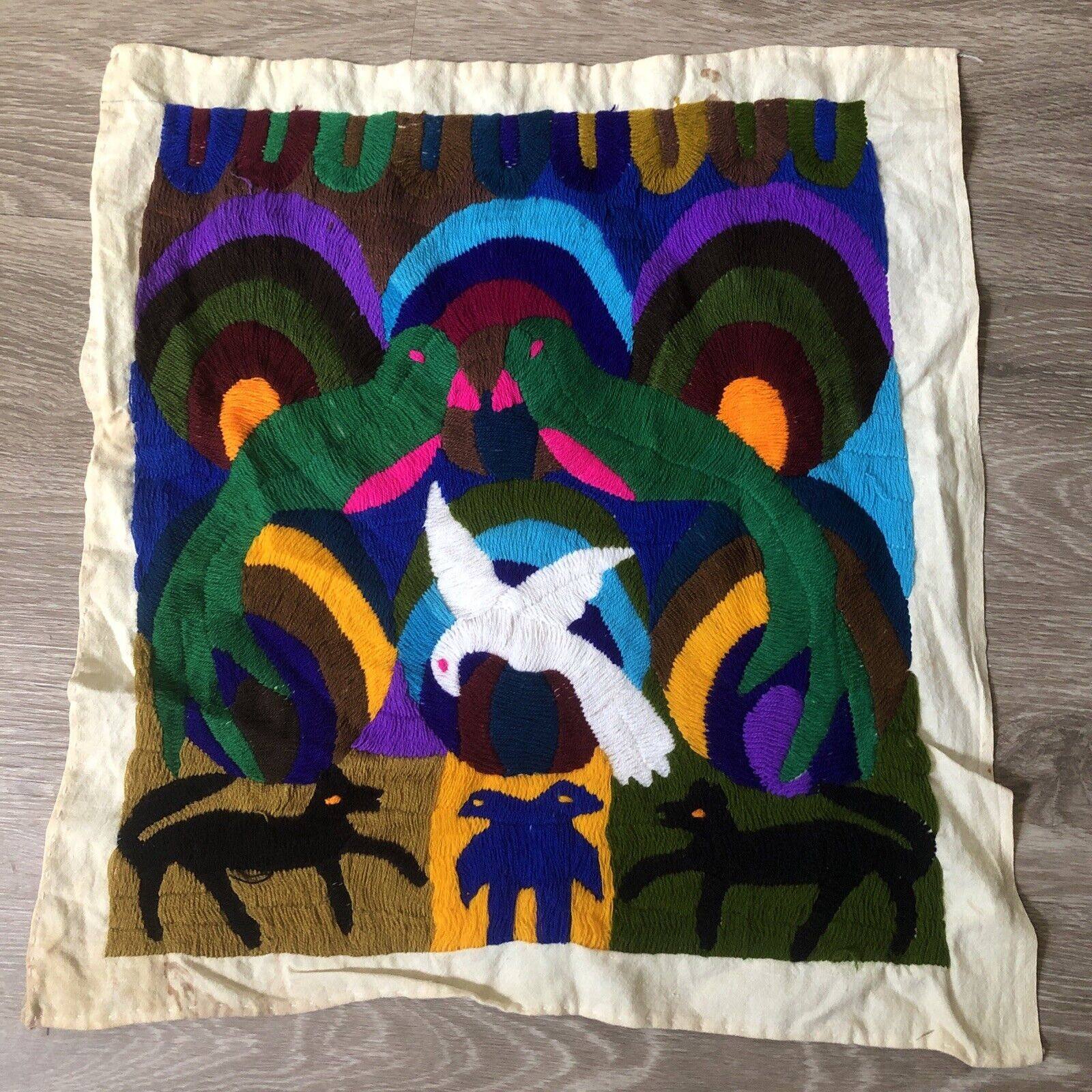 Vintage PAYA  Guatemala Traditional Embroidered Textile Mid Century Modern