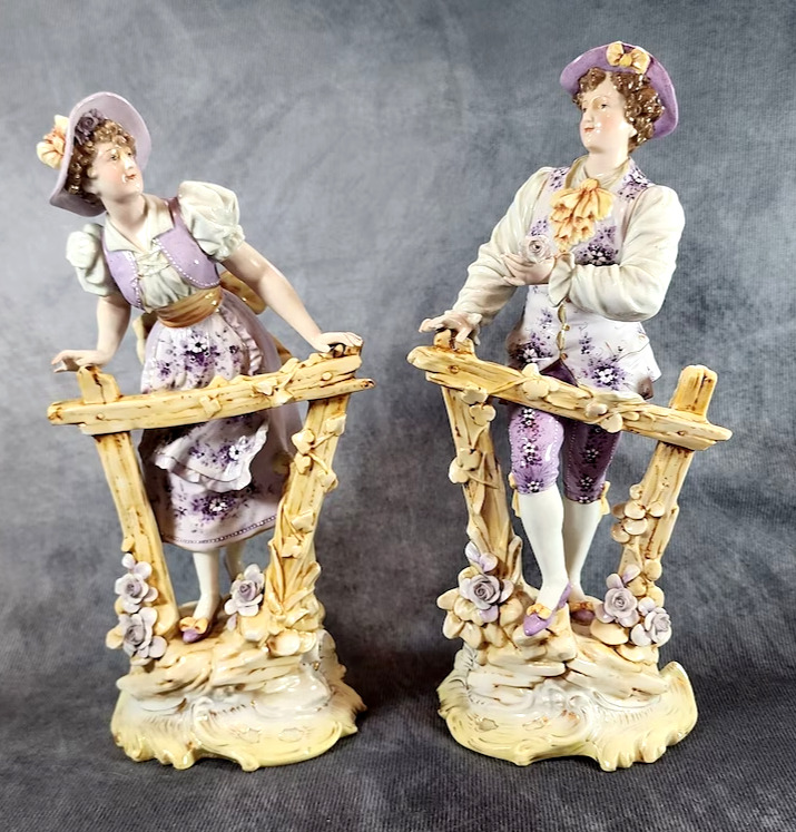 Vintage 1940's Volkstedt Porcelain Figurine Pair of Art Nouveau German Aelteste