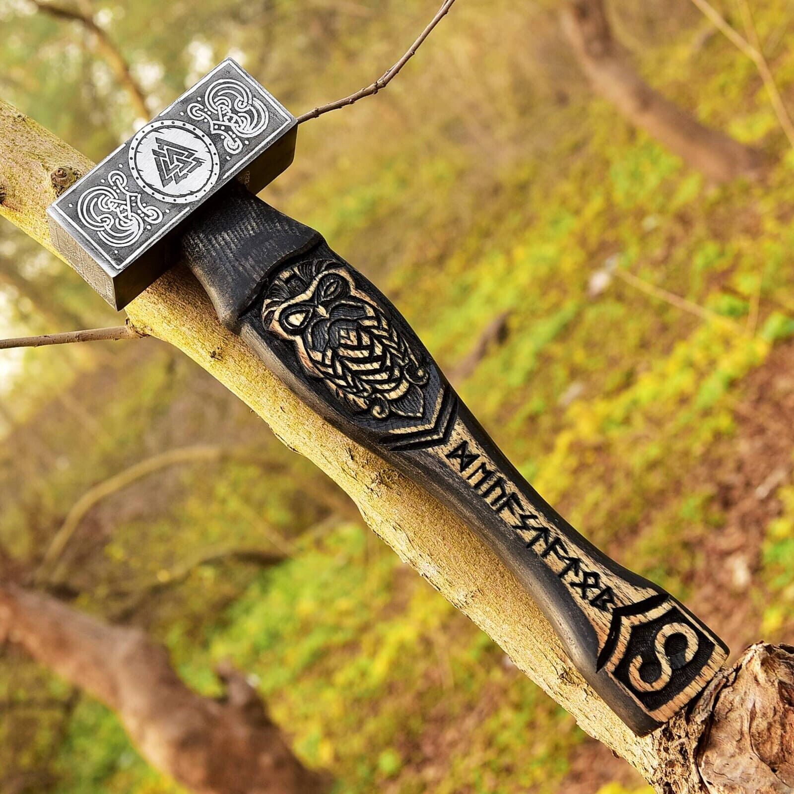 Viking Hammer Valknut Hand Forged Carbon Steel Norse Mythology Odin, Best Gift
