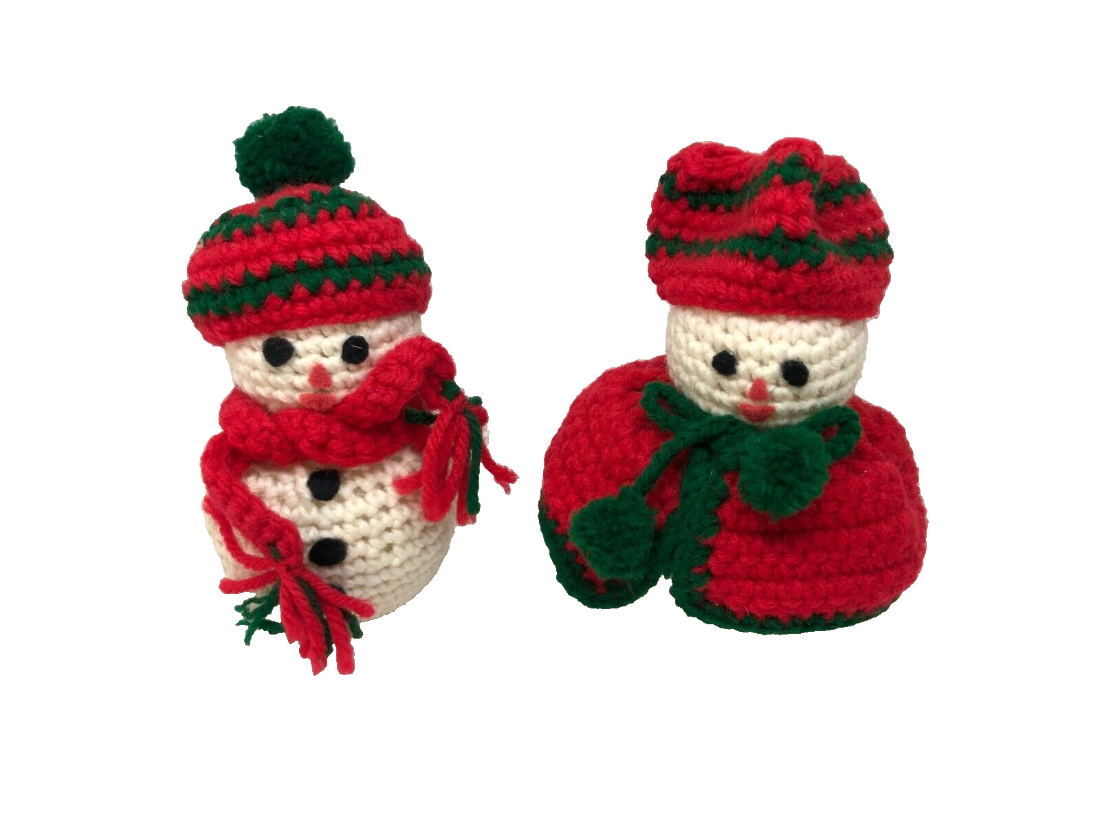 Vintage Handmade Crocheted Knitted Christmas Snowmen Mr. and Mrs.