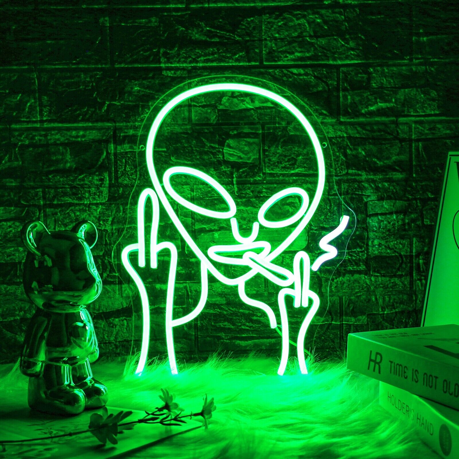 LED Alien Neon Sign: Green Aesthetic Room Decor for Bedroom, Bar, Party (USB)