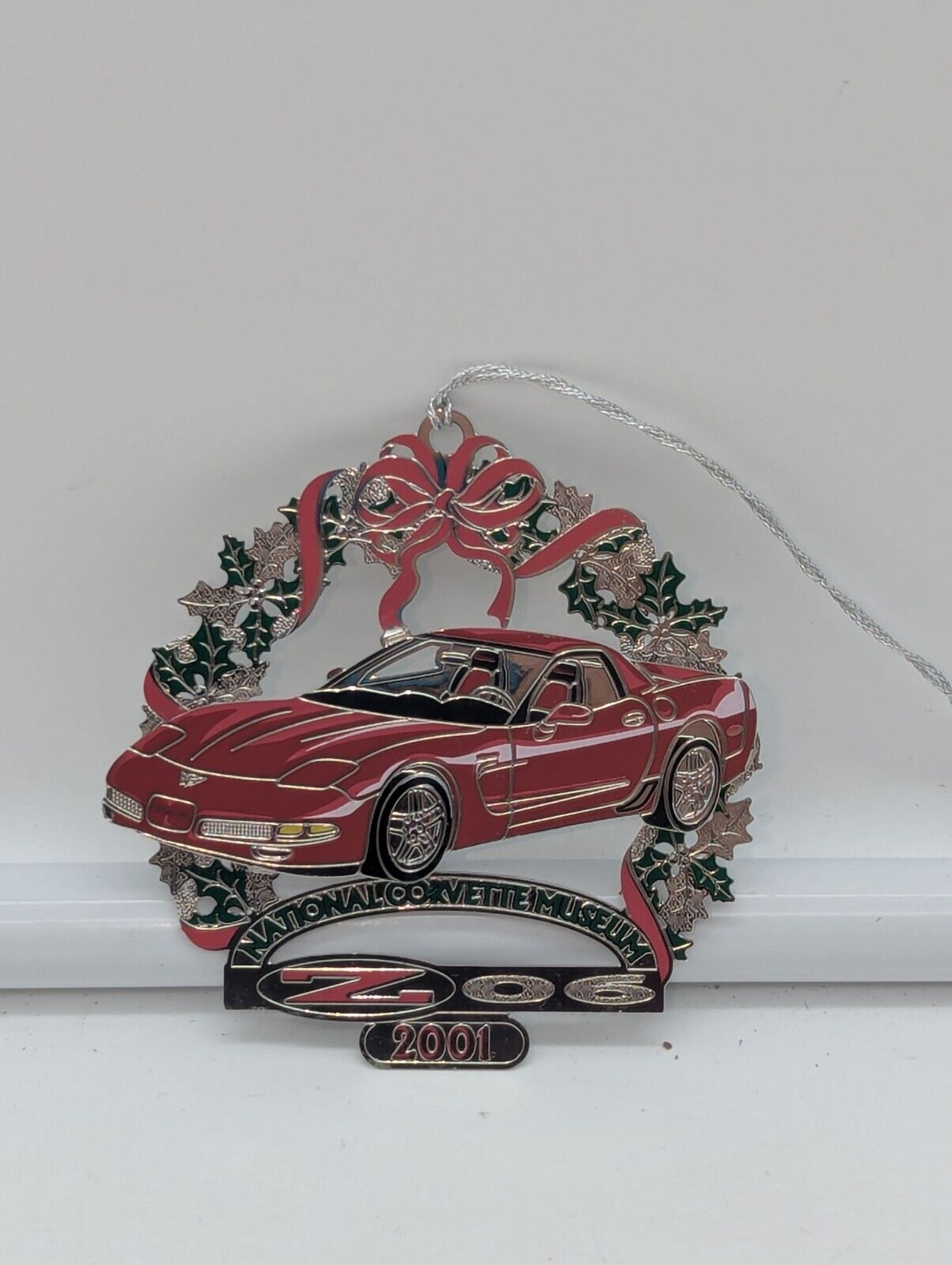 2001 National Corvette Museum Ornament Metal GM License 3D Z06 Red Christmas