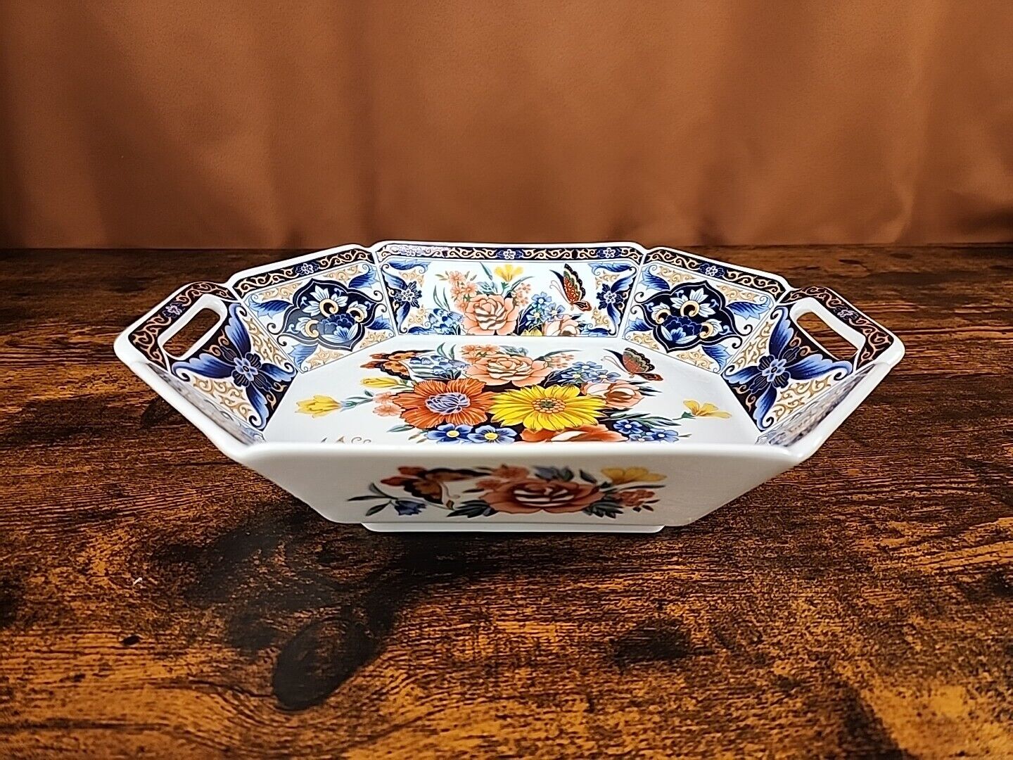 Imari Japanese Porcelain Serving Tray Flowers And Butterfly Butterflies