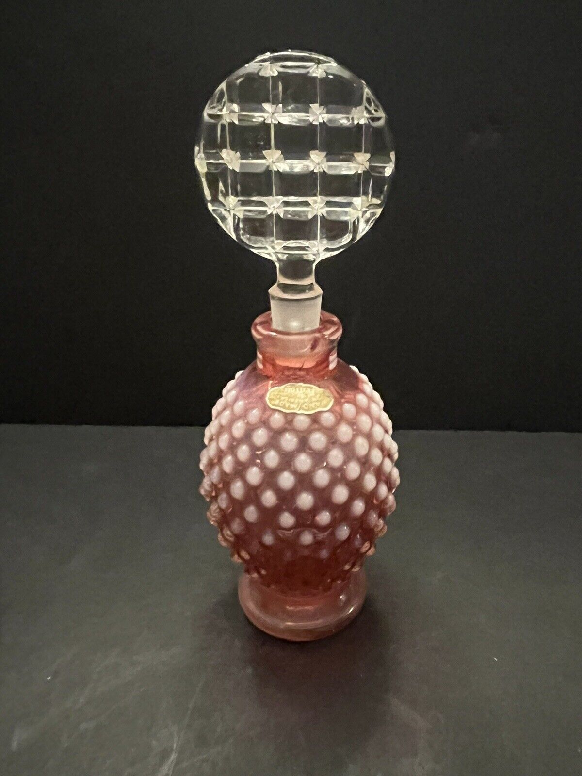 Vtg Fenton  Cranberry Opalescent Hobnail Perfume Bottle With Stopper