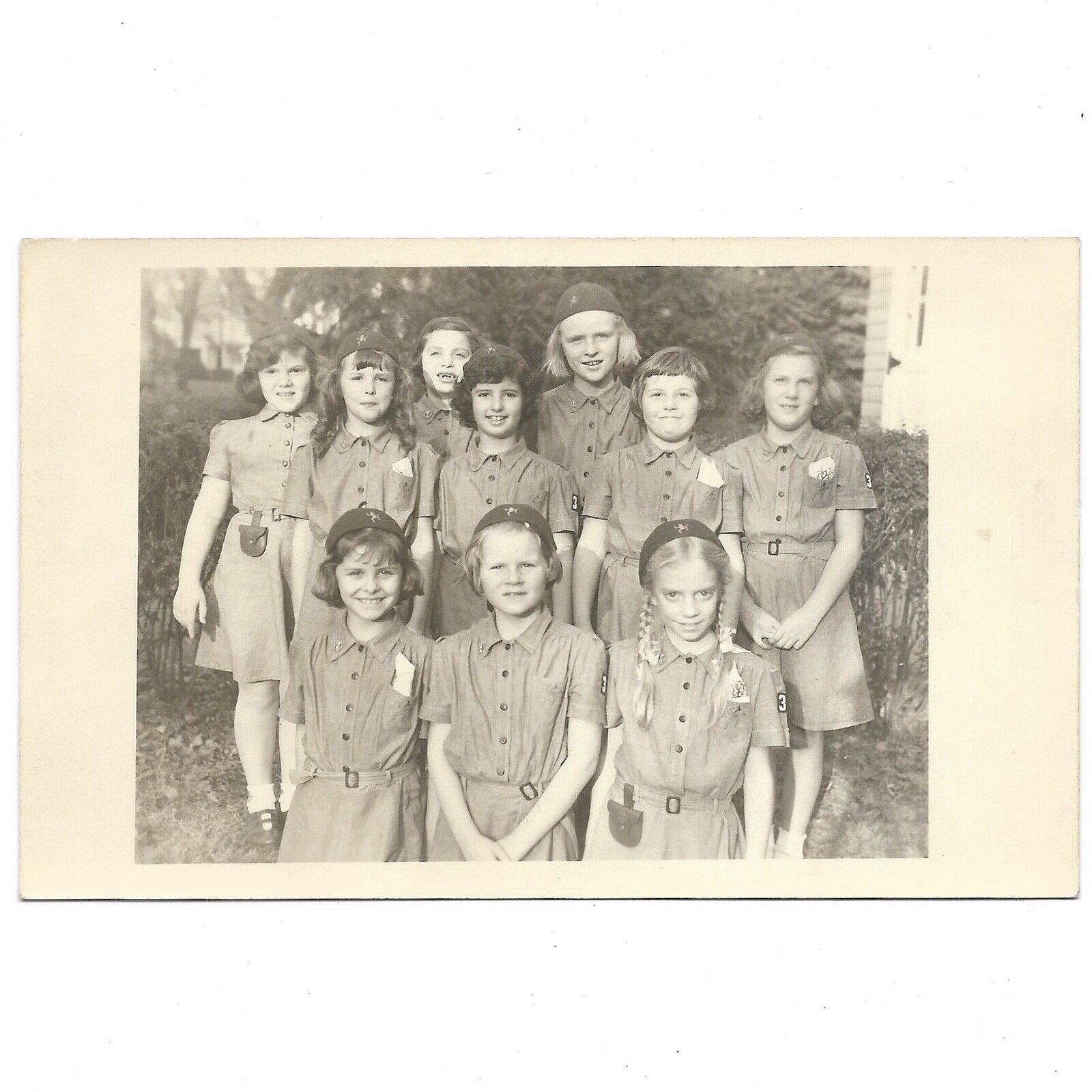 1953 Brownies Troop 30 RPPC Vintage Photo Young Girl Scouts Summer Camp Braids