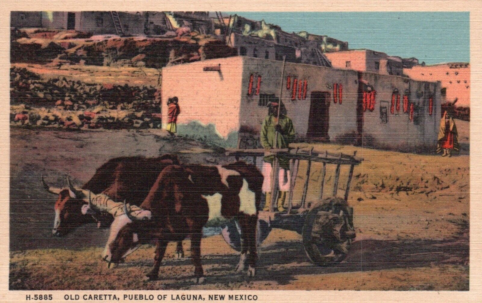 Postcard NM Pueblo of Laguna Old Caretta Fred Harvey Linen Vintage PC J170