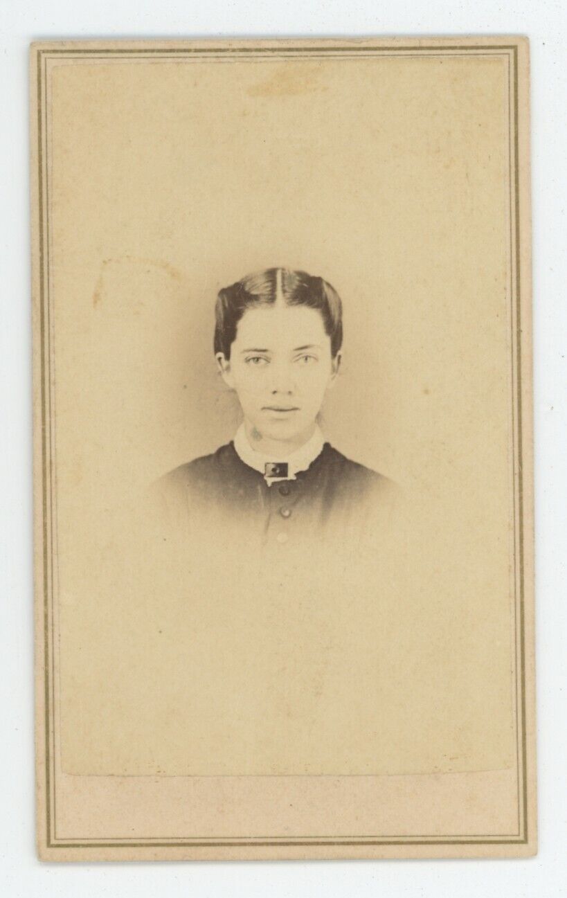 Antique CDV Circa 1860s Beautiful Young Girl Wearing Brooch Magee Salem, NY