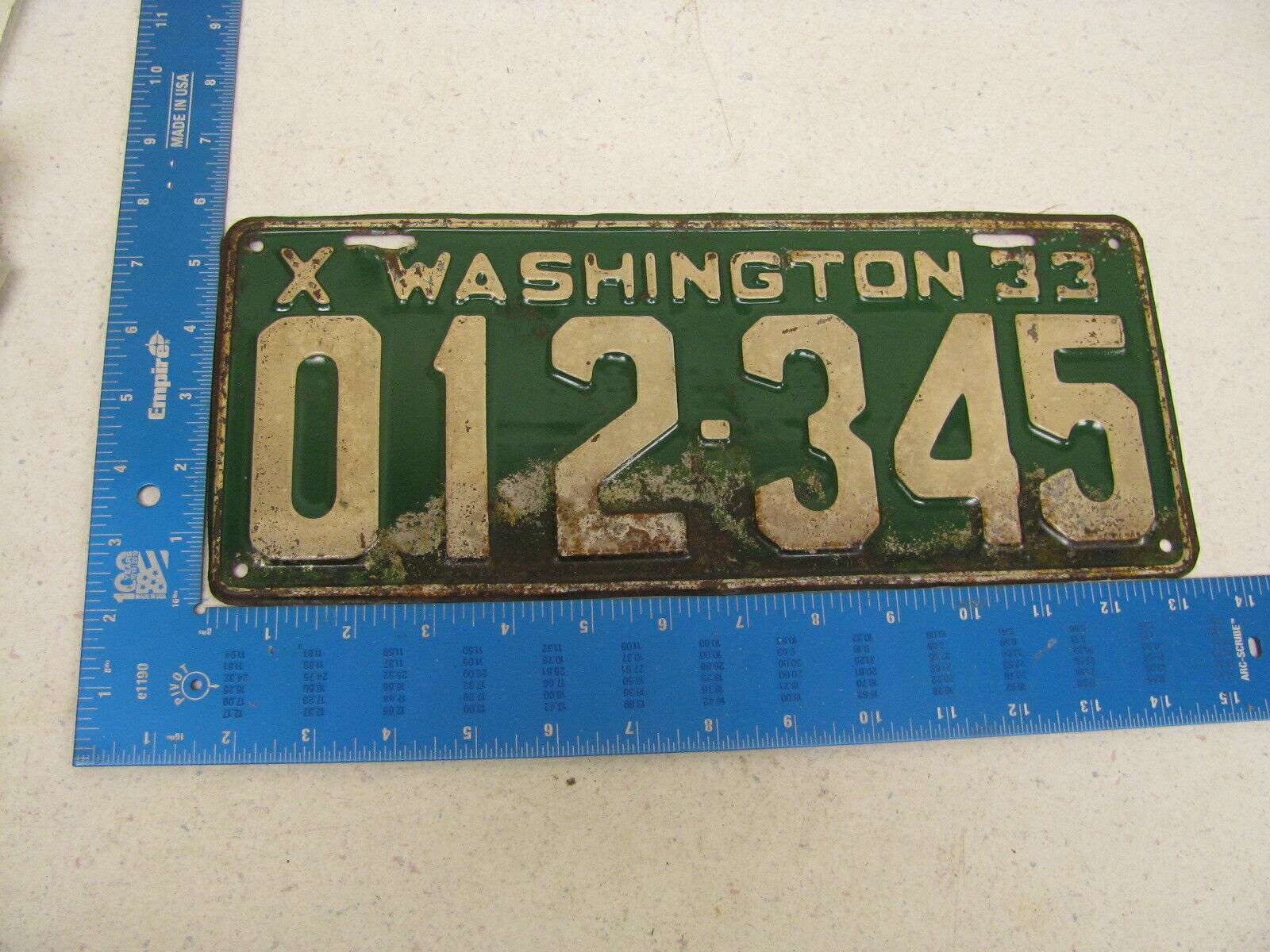 1933 33 WASHINGTON WA LICENSE PLATE TAG SAMPLE 012-345 (KC)
