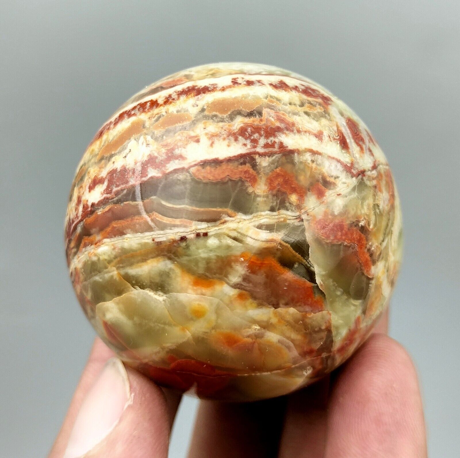 174 Gm Top Quality  Hand Made Ultra Rare Bended  Onyx Healing Sphere@ Pakistan