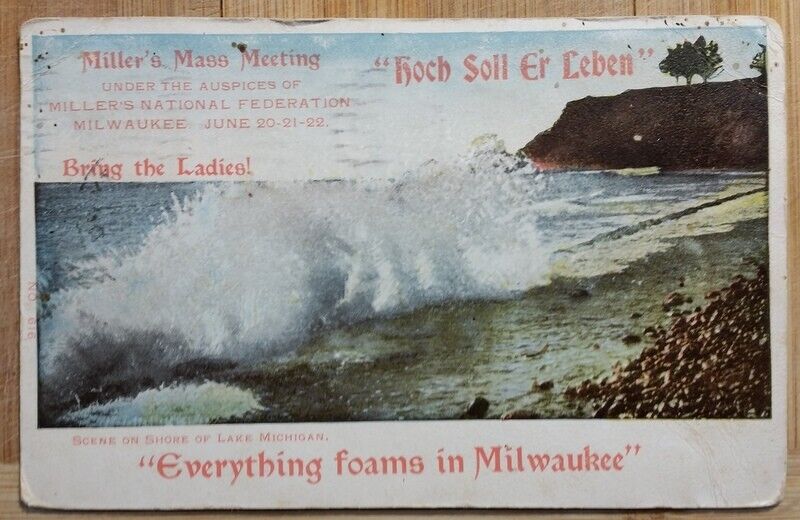 1906 Miller\'s Miller Mass Meeting Milwaukee WI Lake Michigan Foams PC
