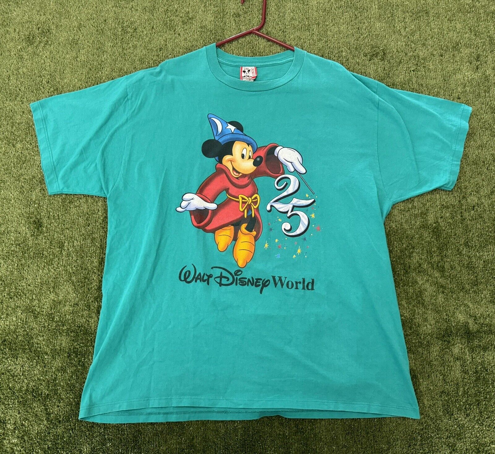 VTG Walt Disney World 25th Anniversary Sorcerer Mickey Inc. XXL  - T-Shirt Teal