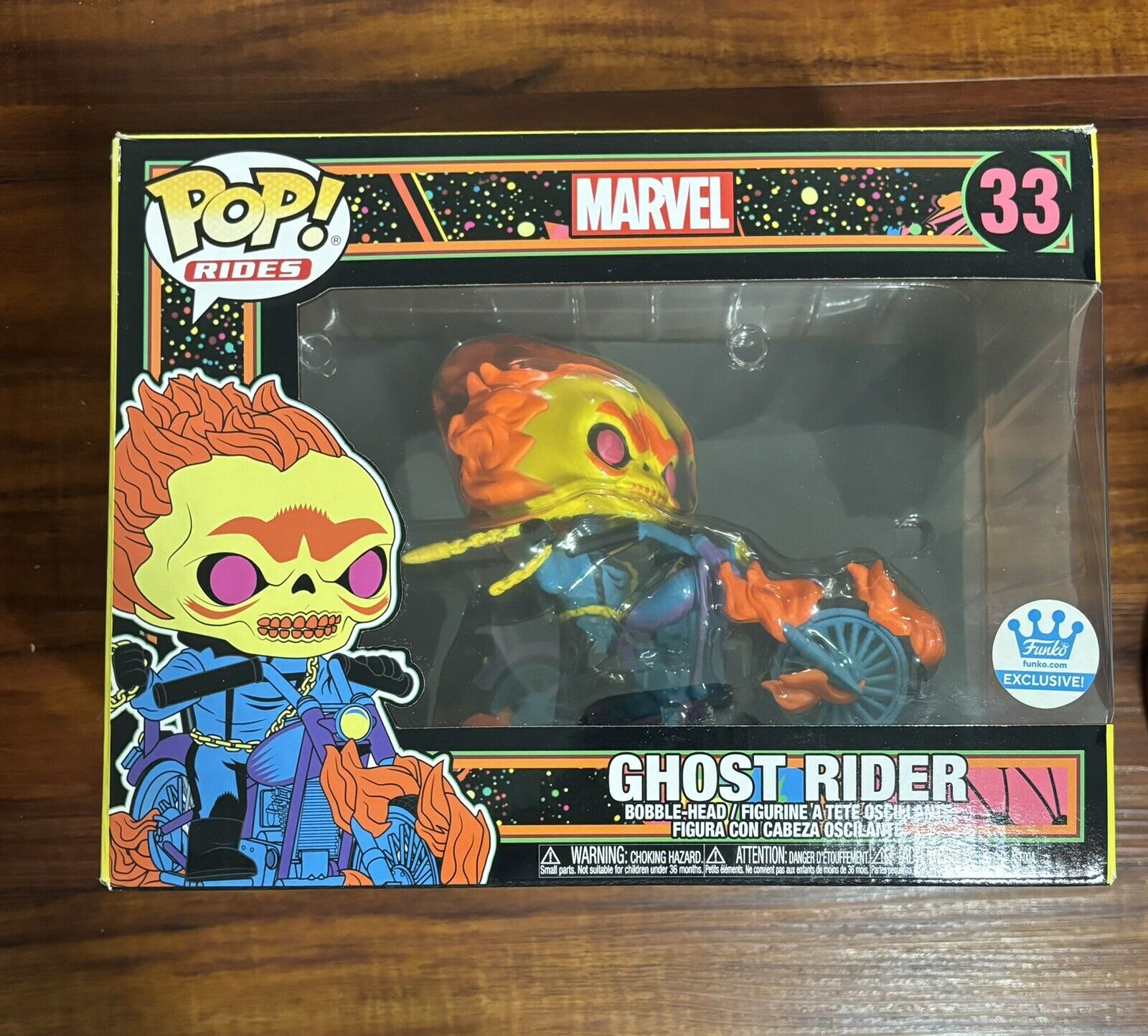 Funko Pop Rides Marvel Ghost Rider Funko Exclusive #33 Black Light Damaged Box
