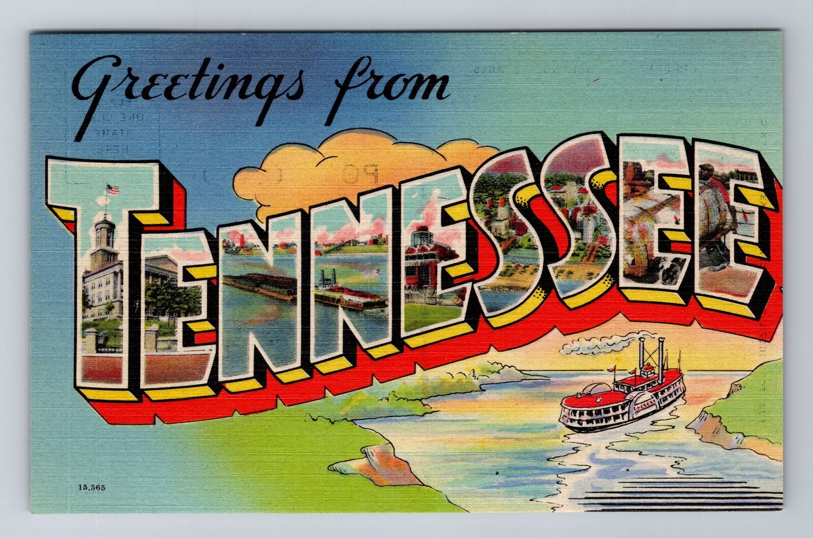 TN-Tennessee, General Large Letter Greetings, Antique Vintage Souvenir Postcard