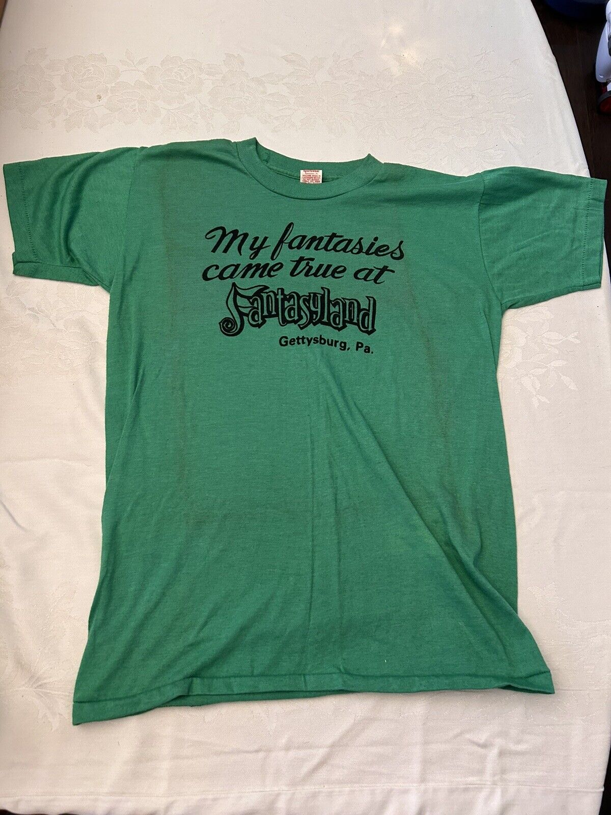 FantasyLand, Gettysburg Pa. green T-shirt, my fantasies came true 1970s vintage￼