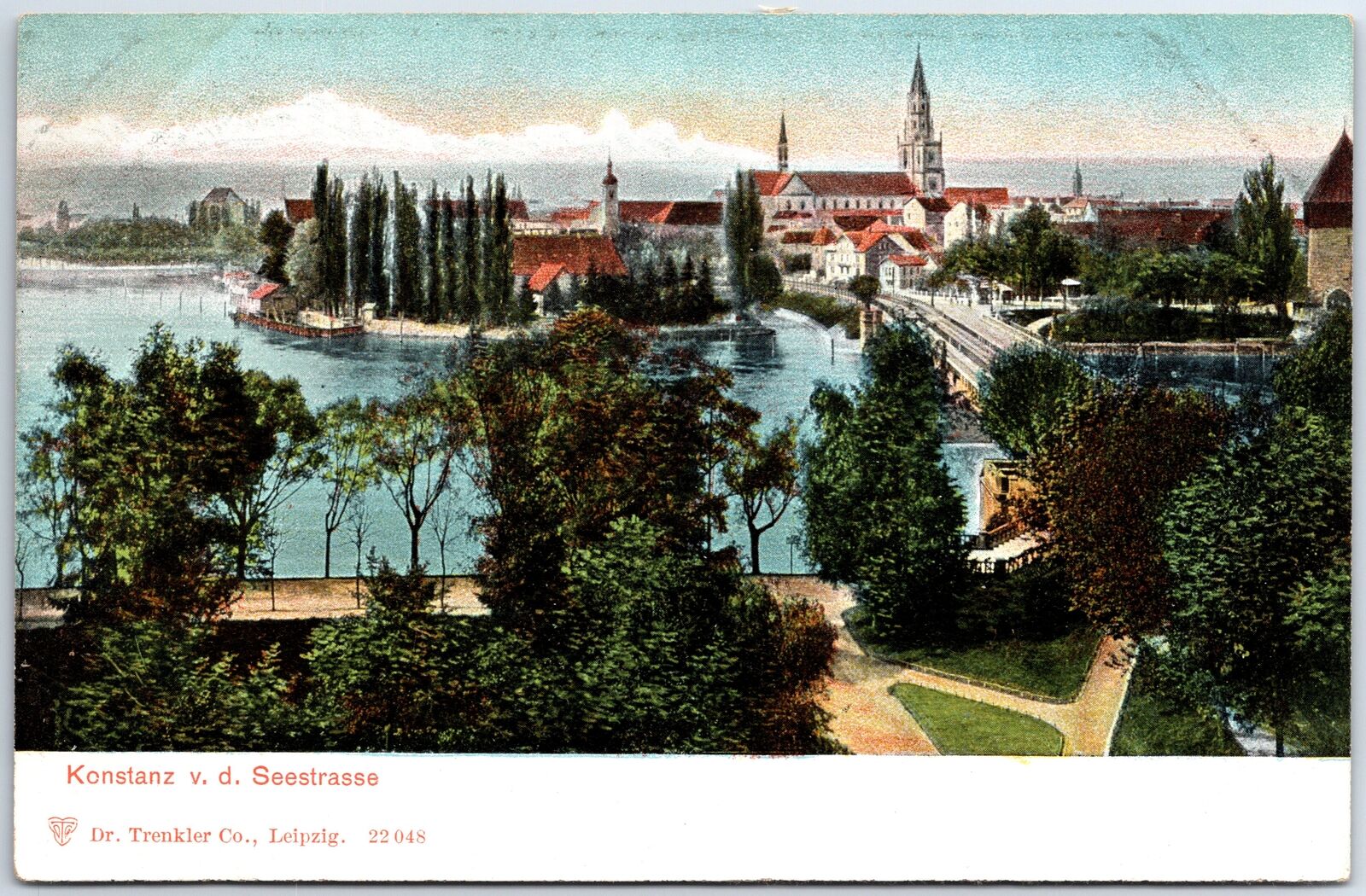 VINTAGE POSTCARD VIEW OF THE CITY OF KONSTANZ GERMANY FROM THE LAKE c. 1895-1900
