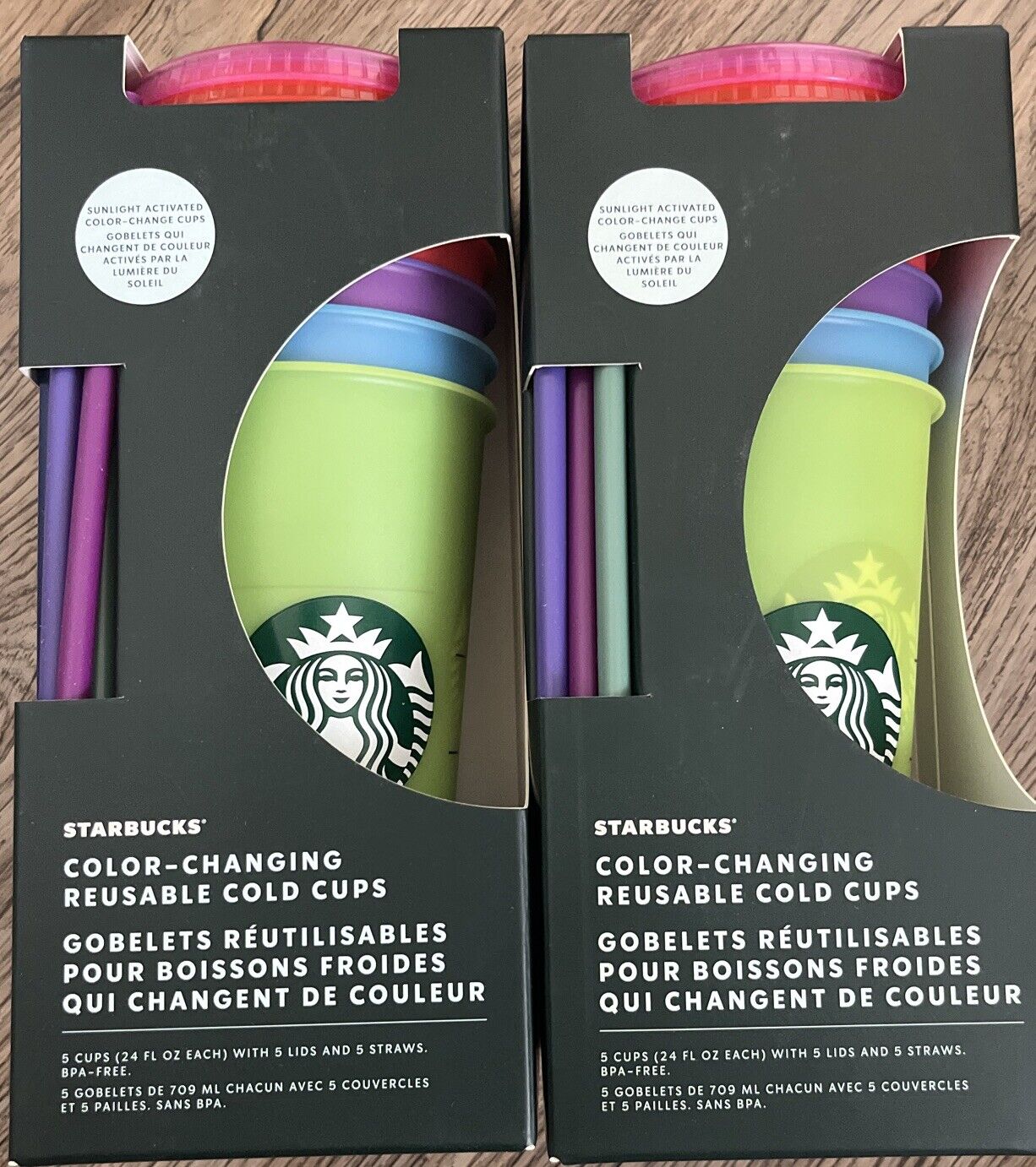 2X Starbucks Limited Edition Color Changing Cups & Straws Lids 5 Pack Each