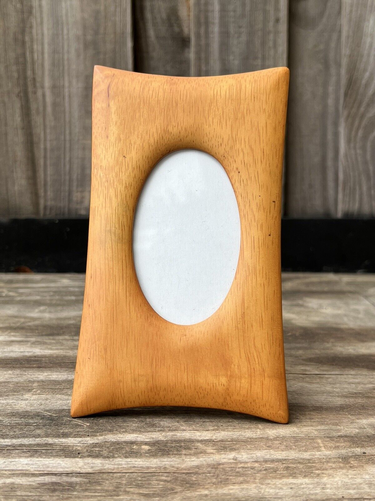 MCM Smooth Teak Wood Oval Minimalist Picture Photo Portrait Frame Easel