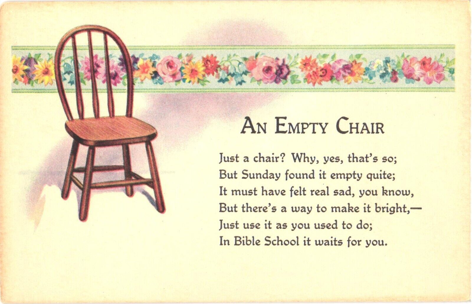 An Empty Chair, Just A Chair? Why, Yes, That\'s So; But Sunday Postcard