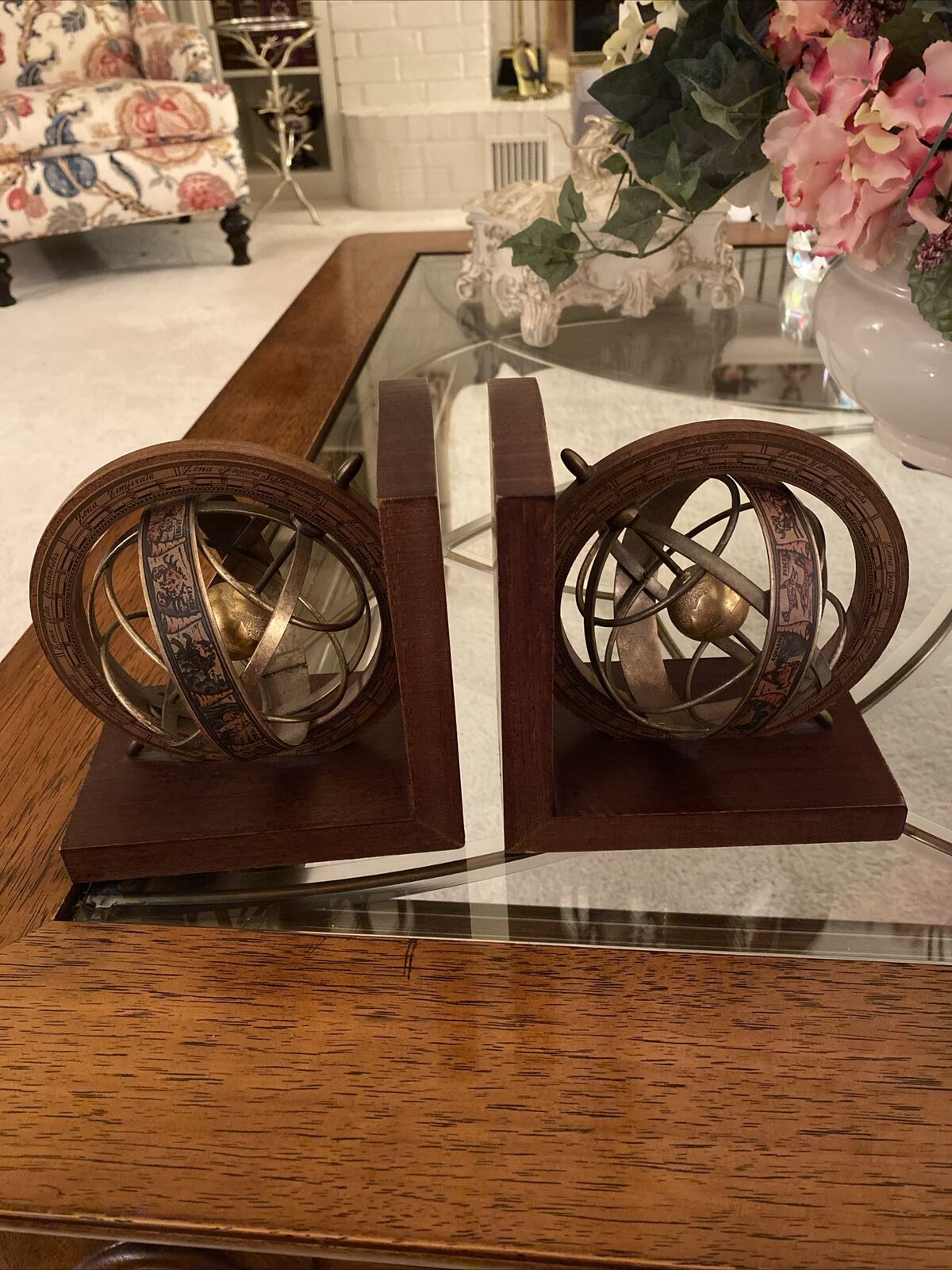Modern Old World Globe Pair Of Wooden Bookends