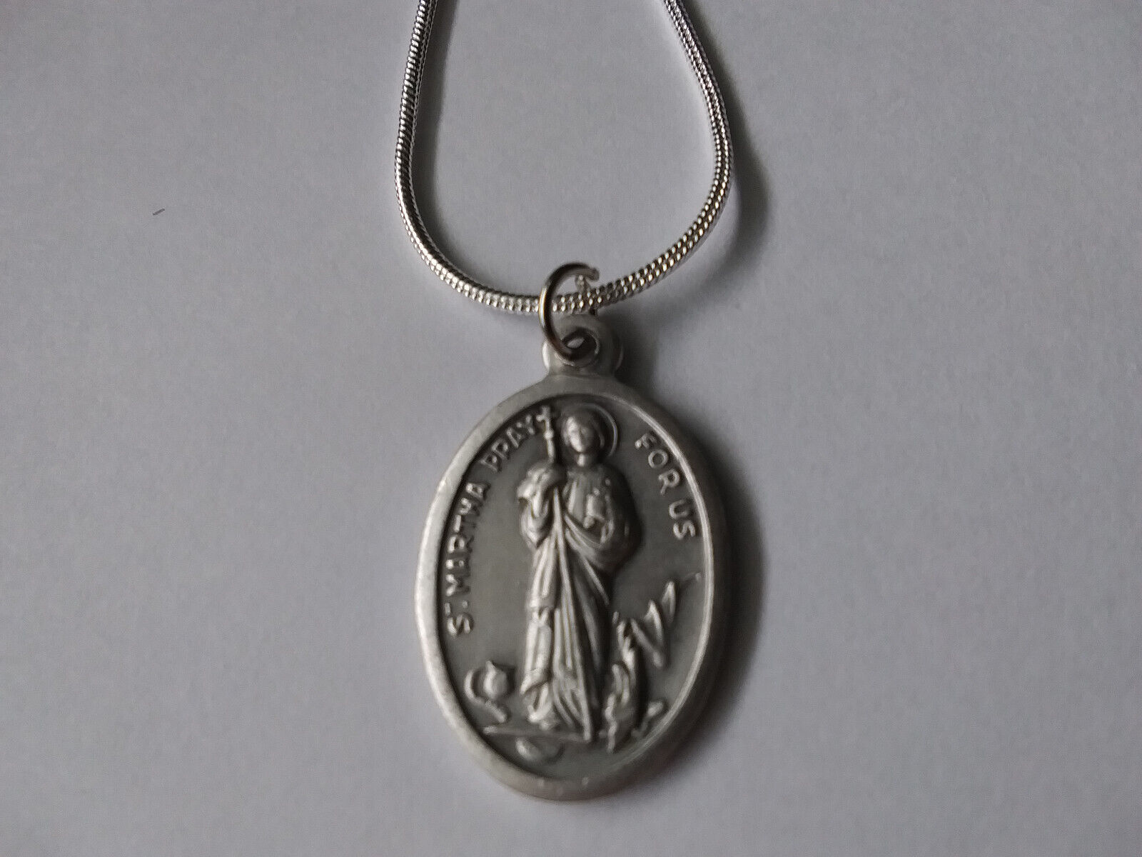 Silver St Martha Medal Italy 925 sterling chain necklace + Laminated Prayer Card