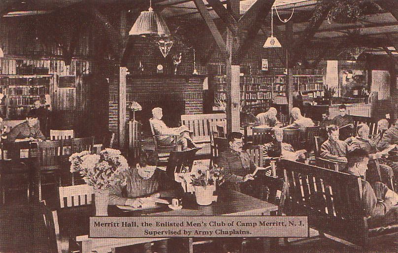 Postcard Merritt Hall Men\'s Club Camp Merritt NJ