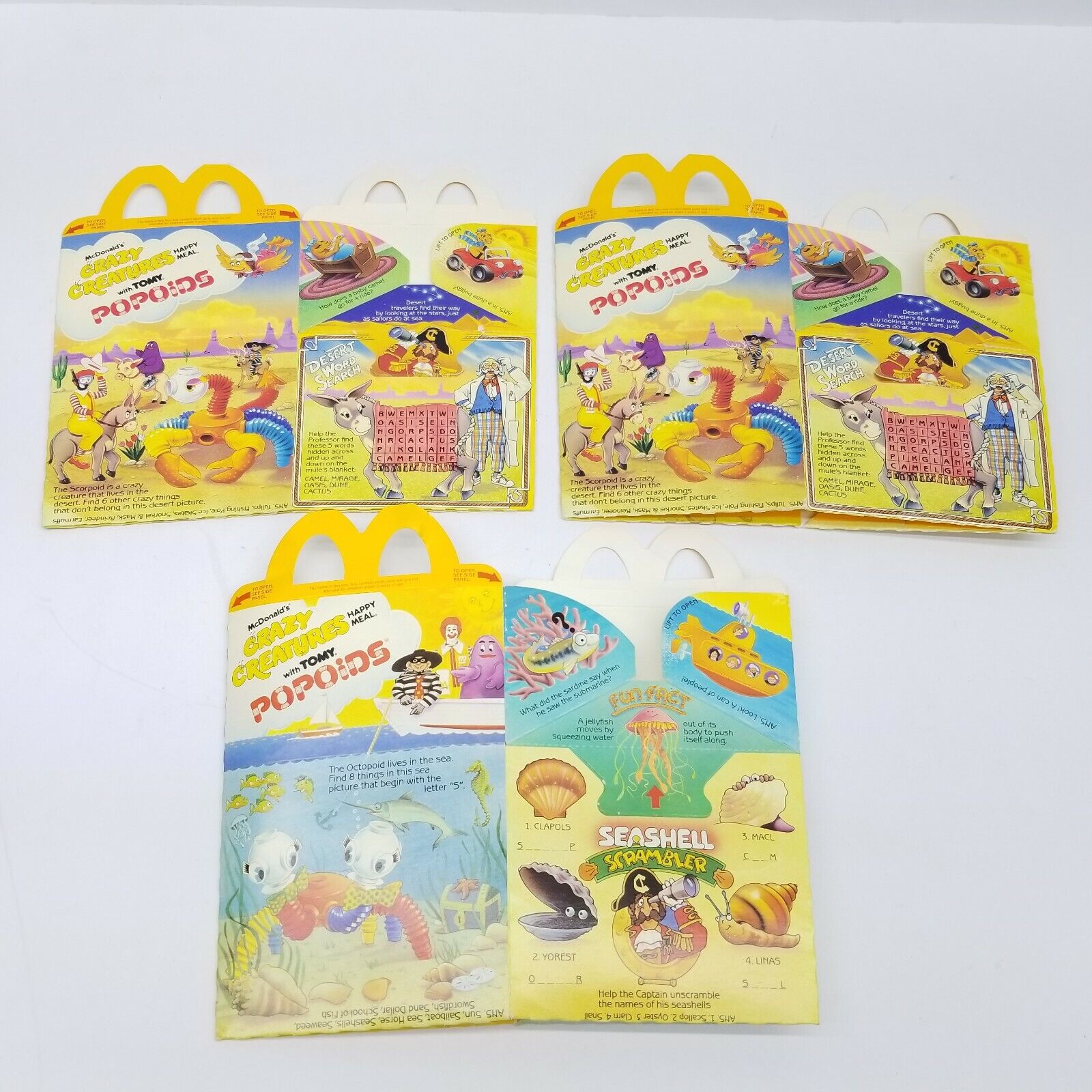 Tomy popoids  crazy creatures 1985 McDonald\'s Happy meal box vintage hamburglar