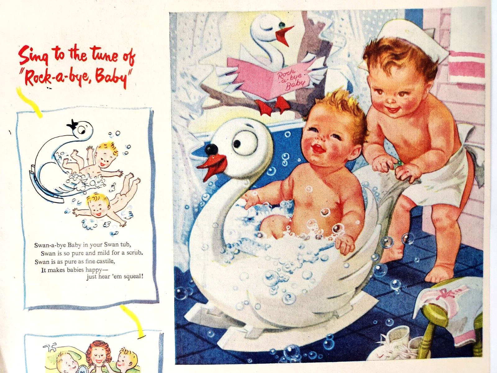 Swan Soap Rock A Bye Baby Vintage 1945 Ad Magazine Print Tub Wash Lever